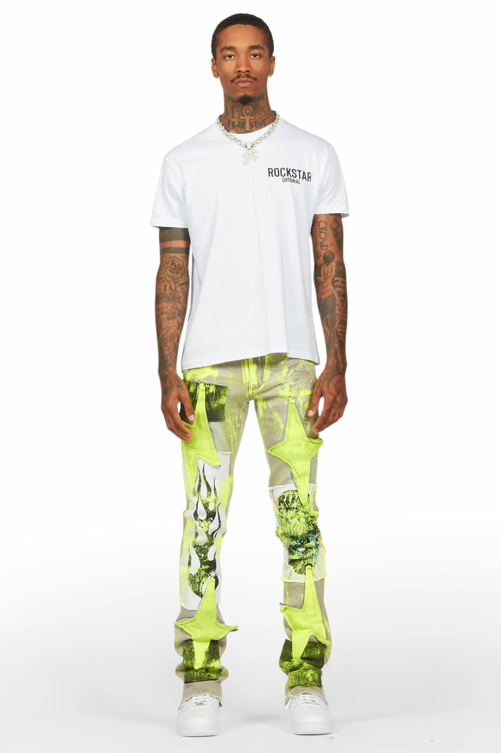 Edge Grey/Yellow Roller Paint Stacked Flare Jean Male Product Image