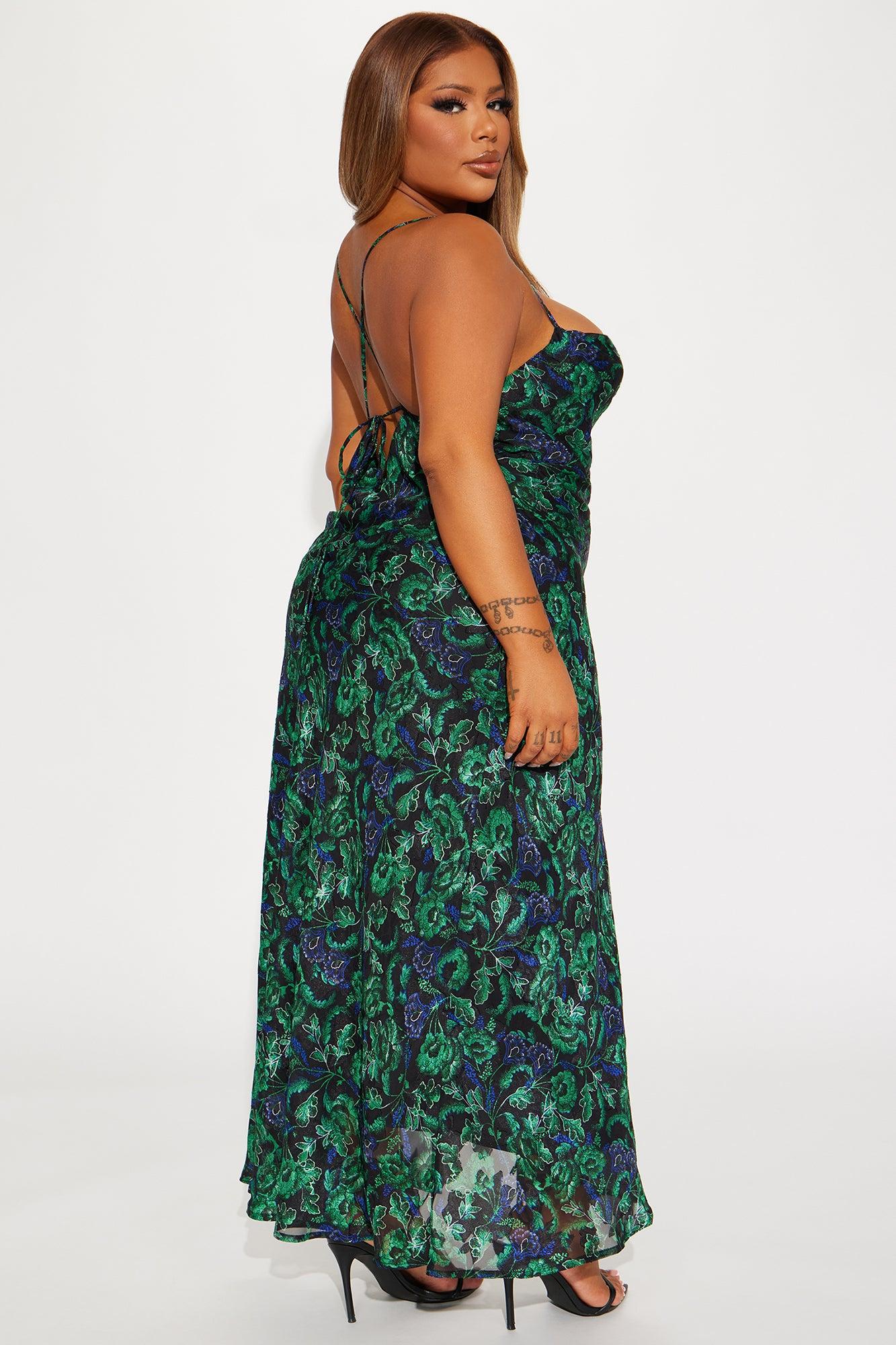 Picking Petals Satin Maxi Dress - Green/combo Product Image