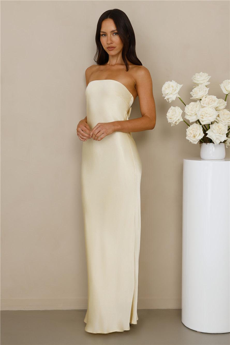 The Felicity Strapless Satin Maxi Dress Yellow Product Image