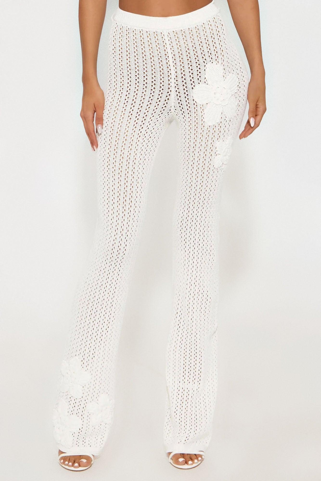 Island Breeze Embroidered Crochet Flare Pant - Cream Female Product Image