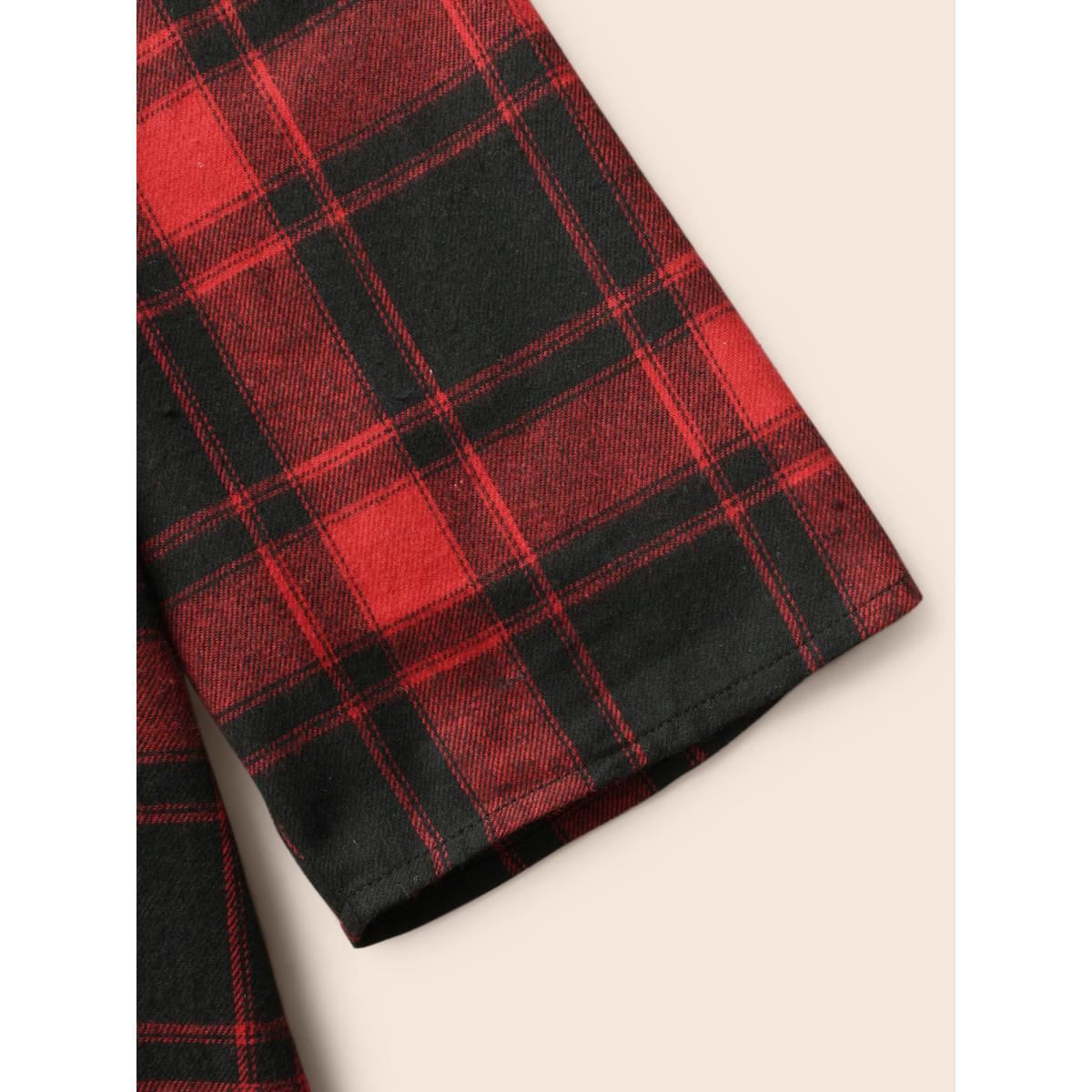 Plus Size Scarlet Mystic Off-Shoulder Slimming Tie Plaid Blouse Women Elegant Elbow-length sleeve One-shoulder neck Everyday Blouses BloomChic 10/M Product Image