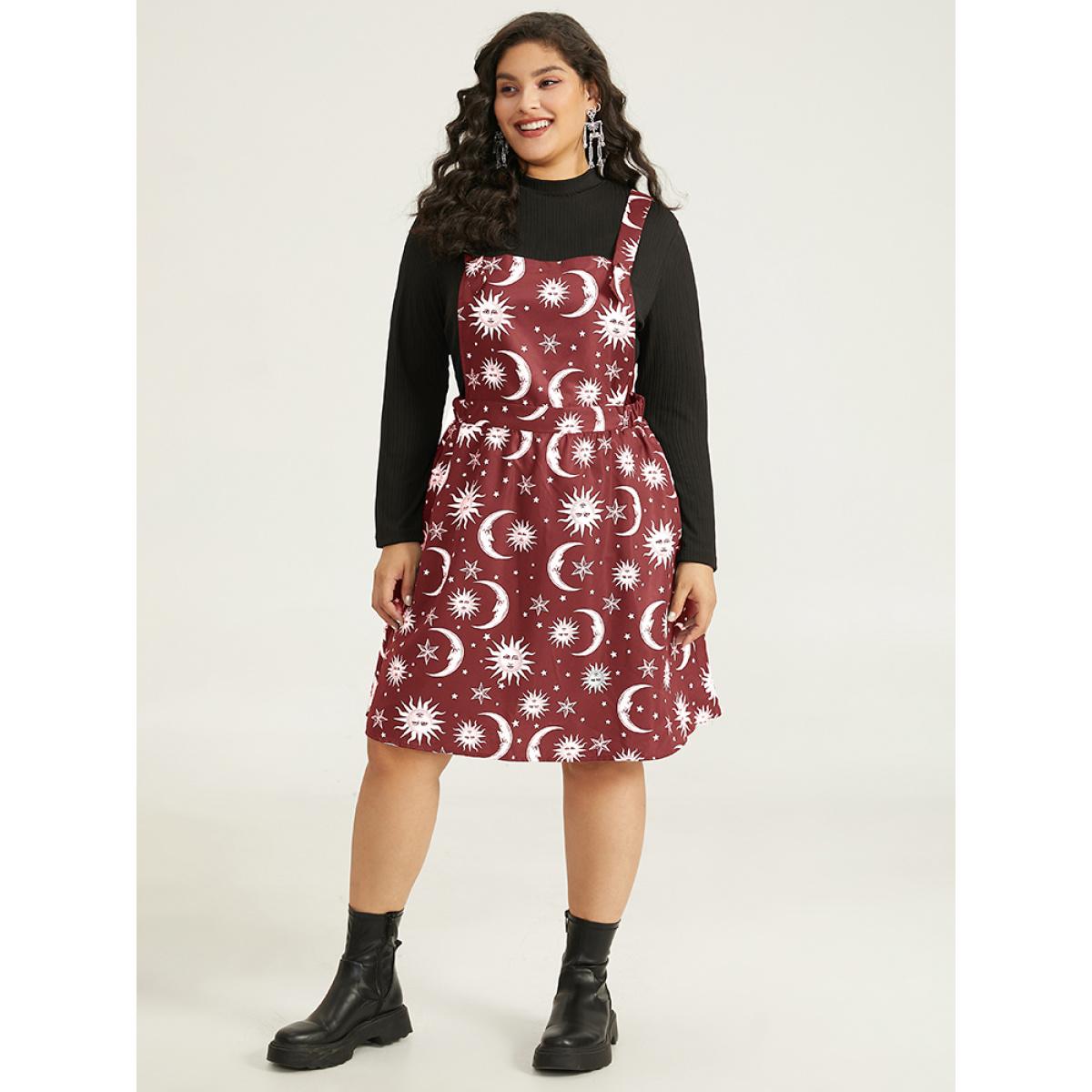 Plus Size Halloween Moon & Star Print Pocket Spaghetti Strap Dress Scarlet Women Casual Adjustable Straps Spaghetti Strap Sleeveless Curvy Knee Dress BloomChic 10/M Product Image