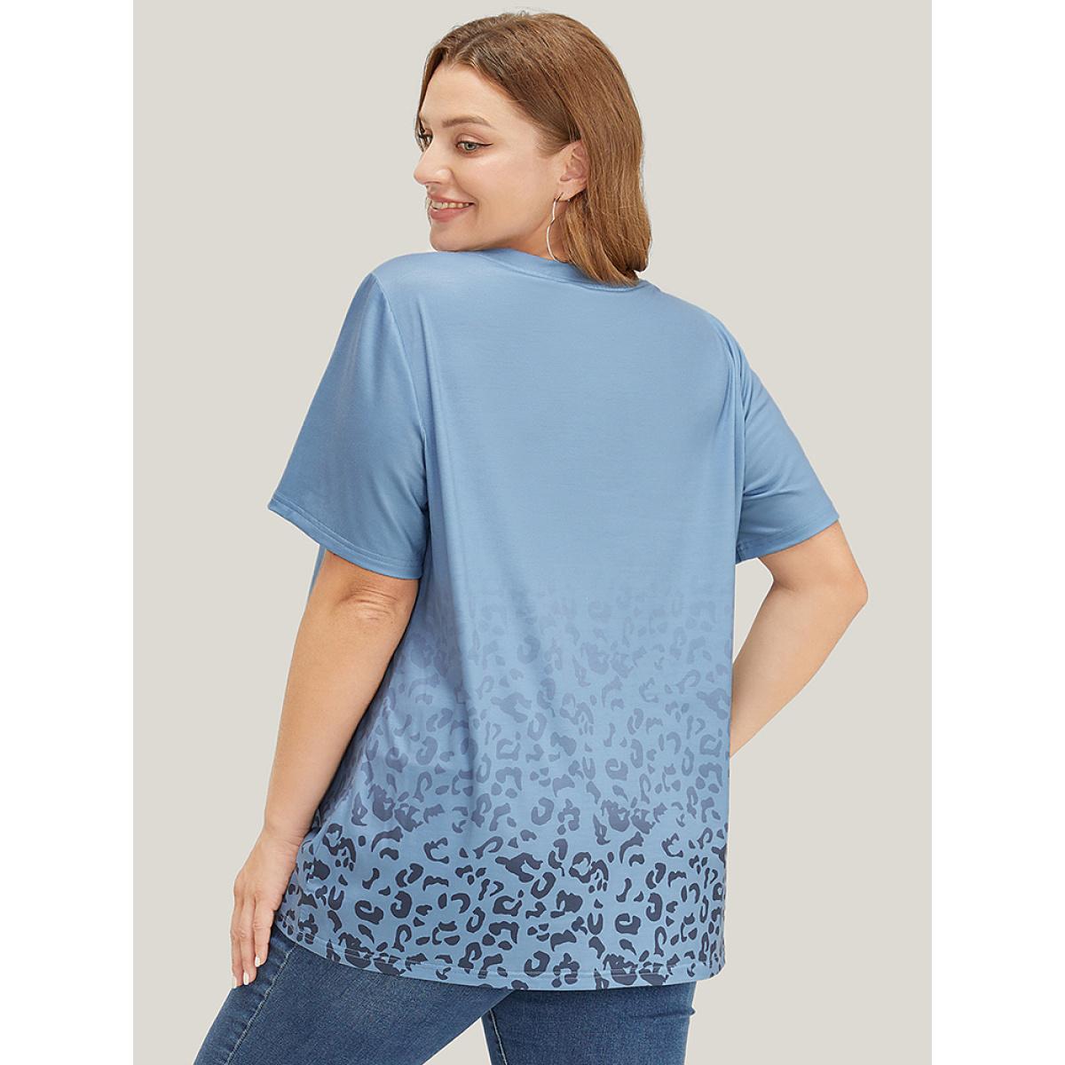 Plus Size Leopard Print Round Neck T-shirt Stone Women Casual Leopard Round Neck Dailywear T-shirts BloomChic 12/L Product Image