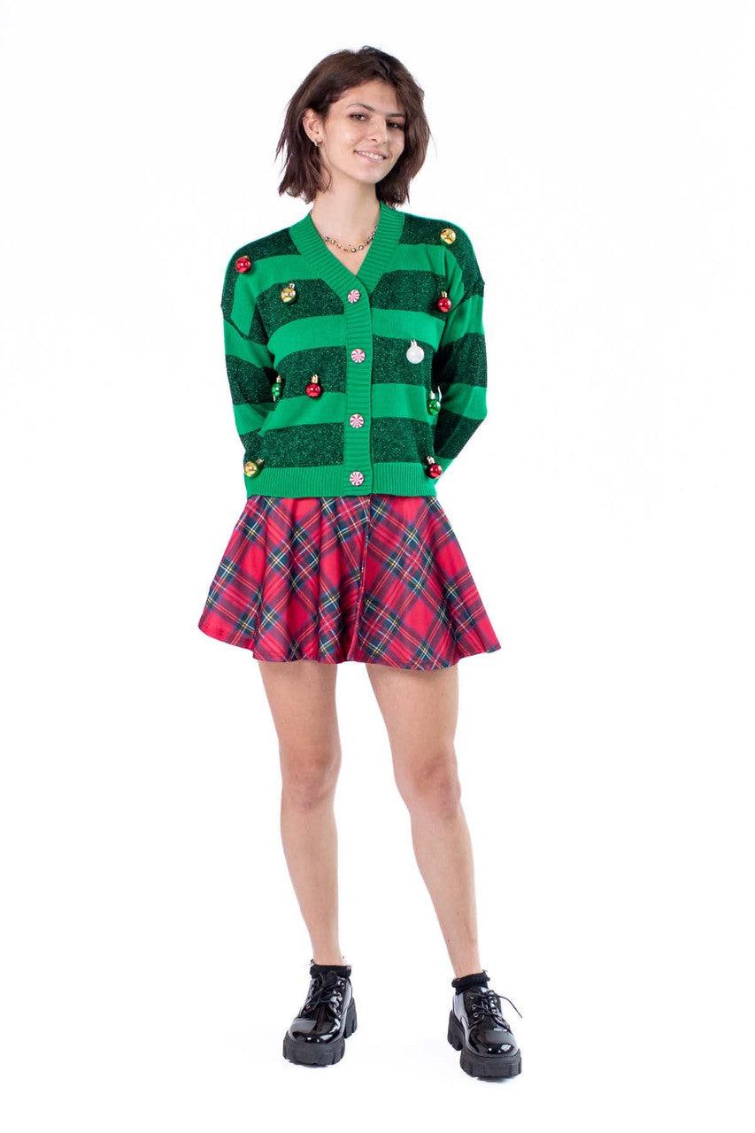 Red Plaid Pleated Skater Skirt Product Image