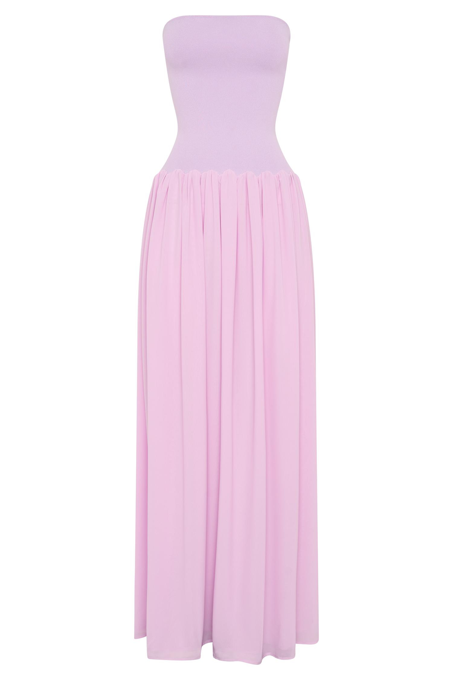 Lyanna Knit And Chiffon Strapless Maxi Dress - Lilac Product Image
