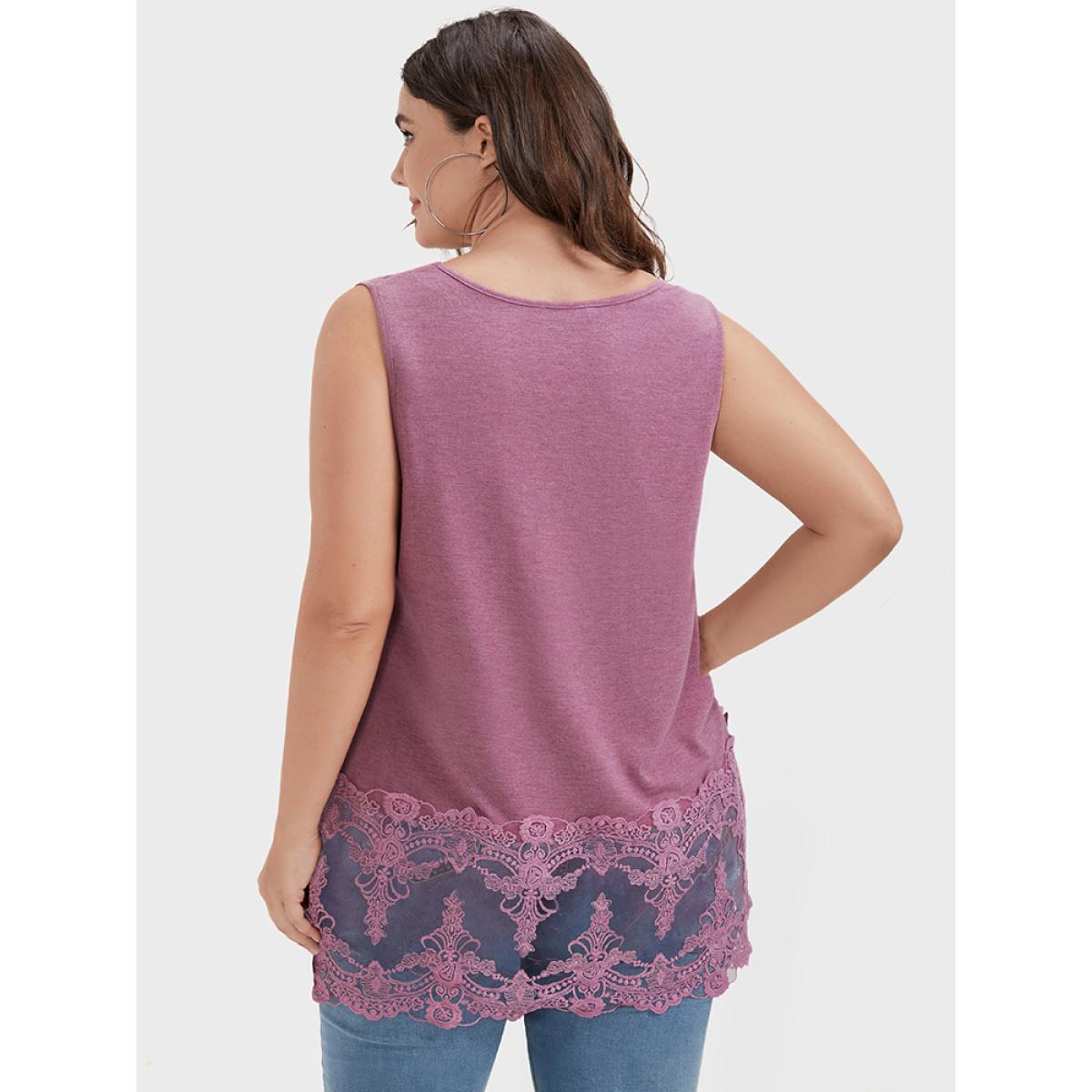 Plus Size Plain Crochet Lace Tank Top Women DustyPink Elegant Lace Round Neck Dailywear Tank Tops Camis BloomChic 10/M Product Image