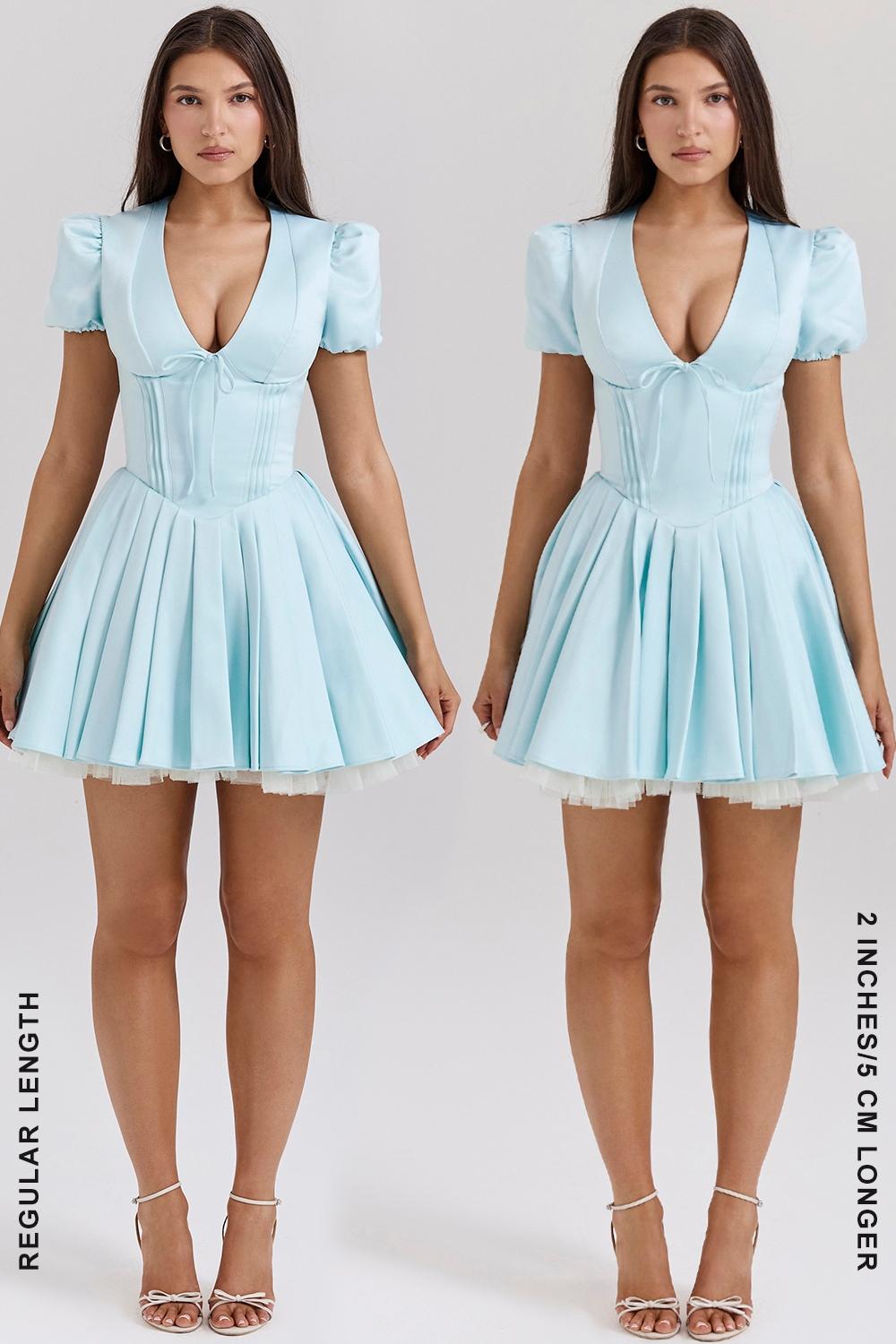 Imani  delicate blue satin pleated mini dress Product Image