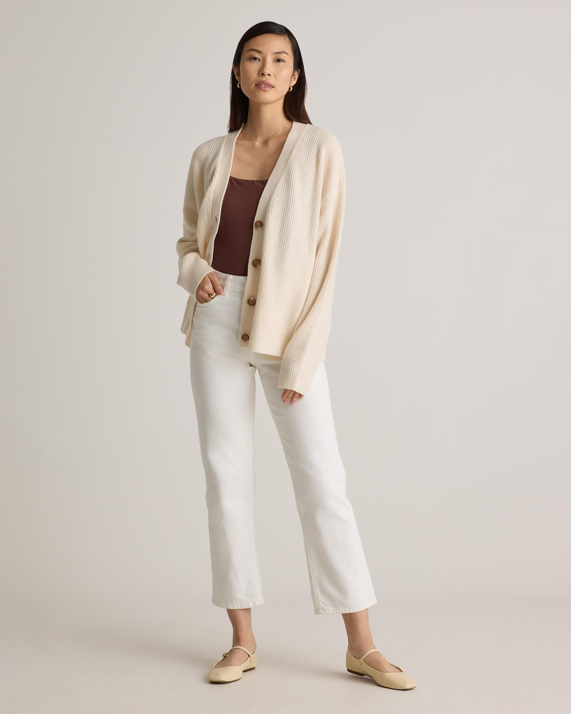 Quince | Women's Mongolian Cashmere Fisherman Boxy Cropped Cardigan Sweater Size XL Product Image