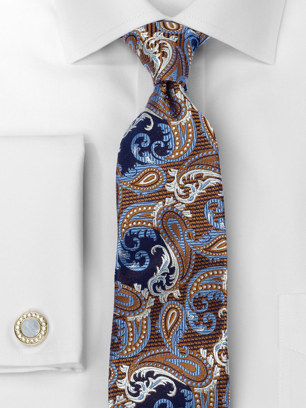 Paisley Woven Silk Tie - Blue/brown Product Image