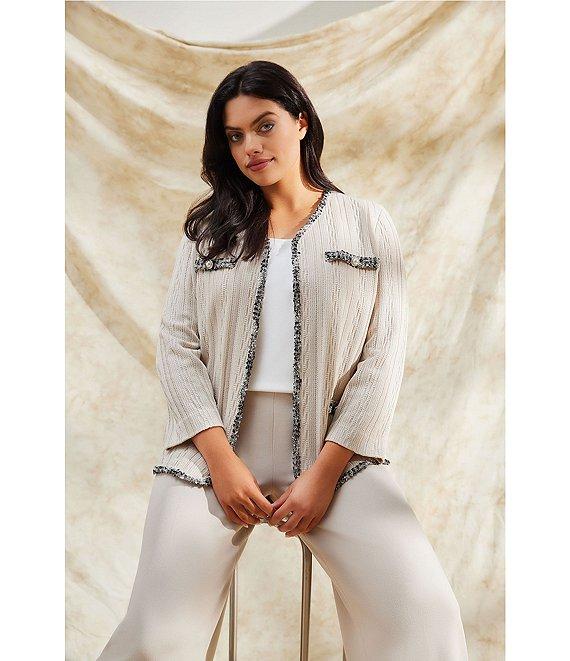 Ming Wang Plus Size Deco Stretch Crepe Back Slit Hem Pants Product Image