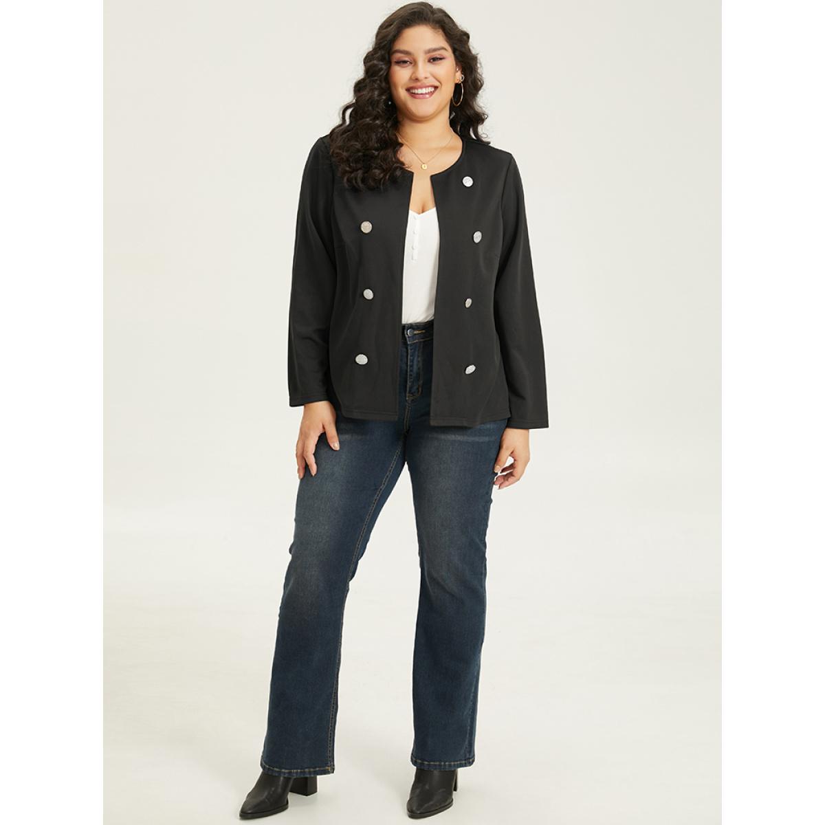 Plus Size Halloween Solid Buckle Detail Jacket Women Black Plain Office Jackets BloomChic 10/M Product Image