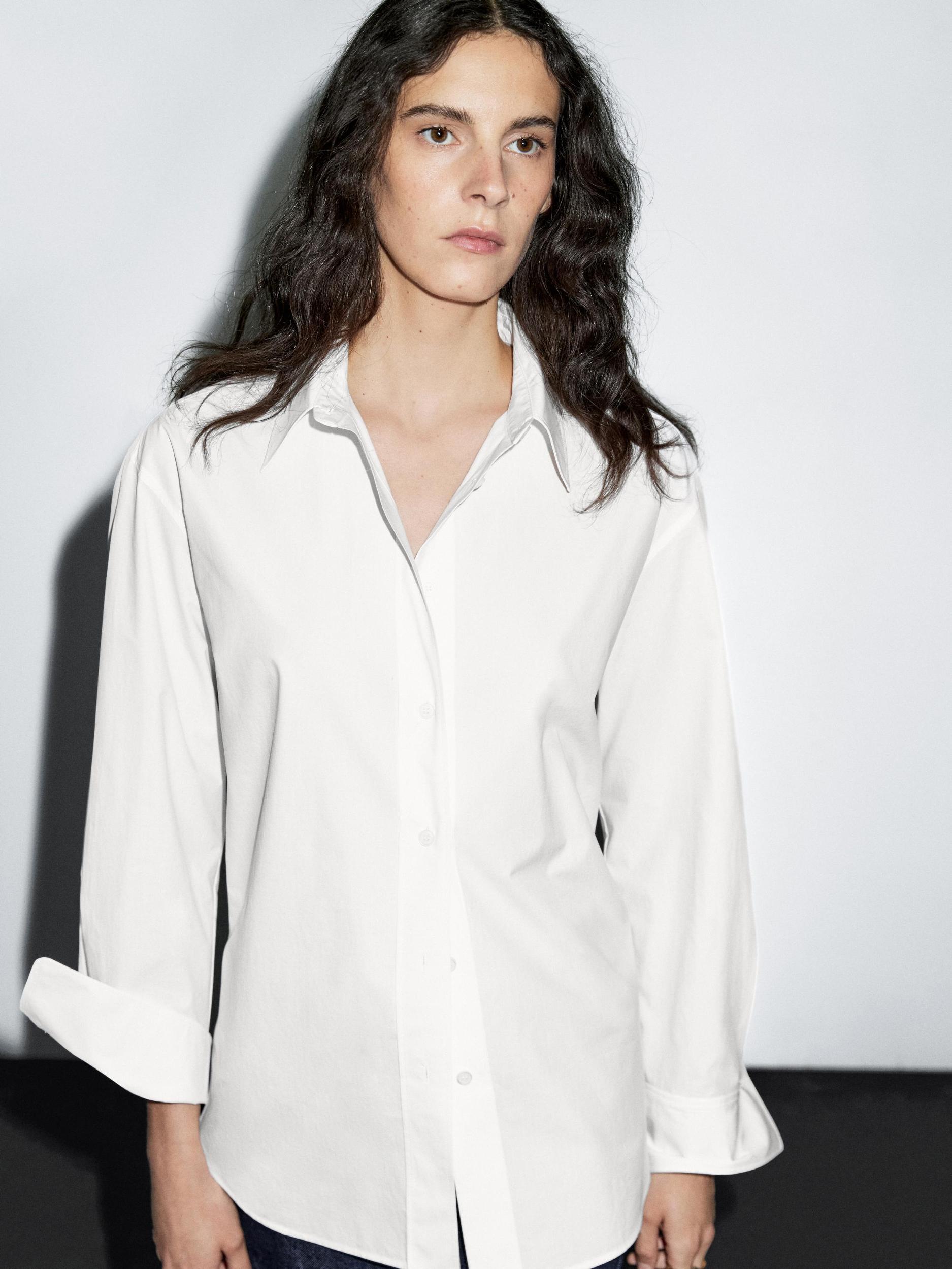 Long 100% cotton poplin shirt Product Image