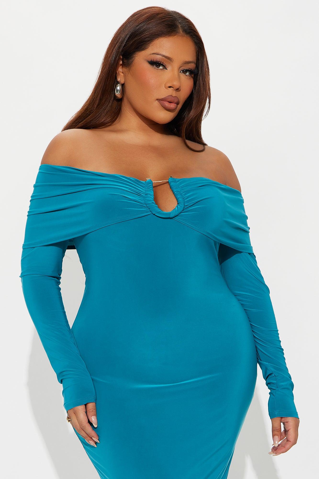 Sabina Off Shoulder Midi Dress - Blue Female Product Image