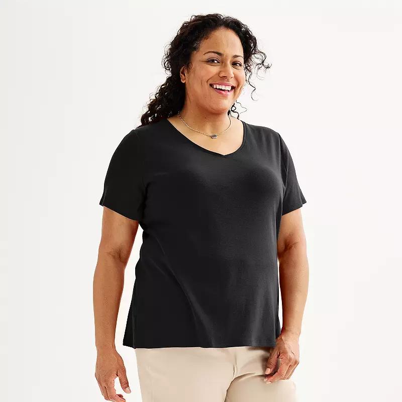 Plus Size Croft & Barrow® Essential V-Neck Top, Women's, Size: 0X, Black Product Image
