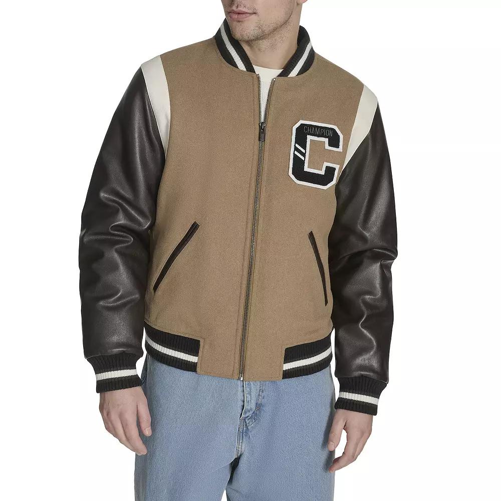 Men's Champion® Mixed Media Varsity Jacket with Patches,  Product Image