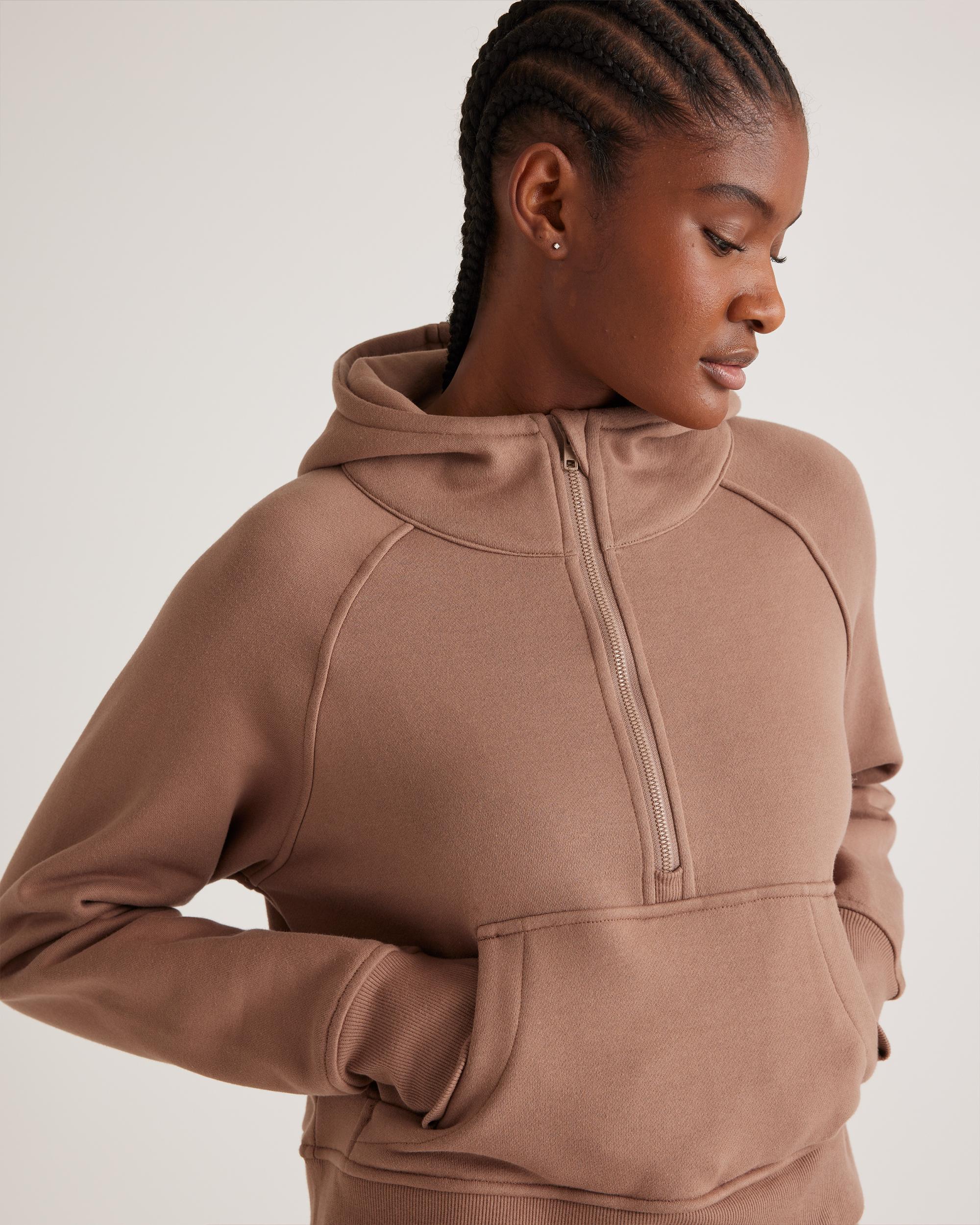 Quince | Women's Organic Heavyweight Fleece Cropped Half Zip Hoodie Size XS, Organic Cotton Product Image
