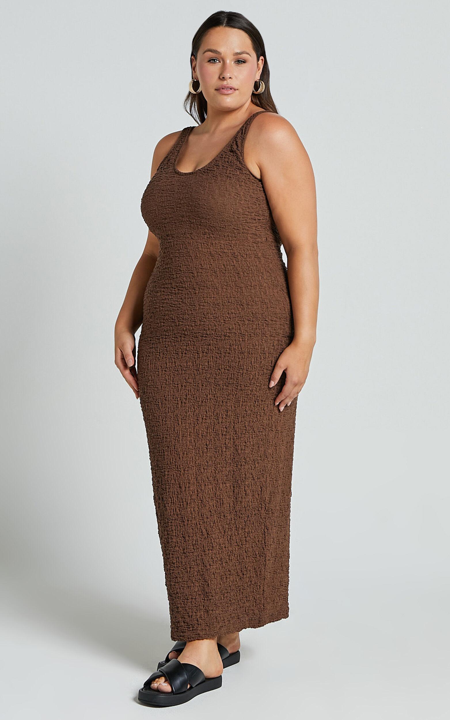 Novida Midi Dress - Textured Bodycon Dress in Chocolate Product Image