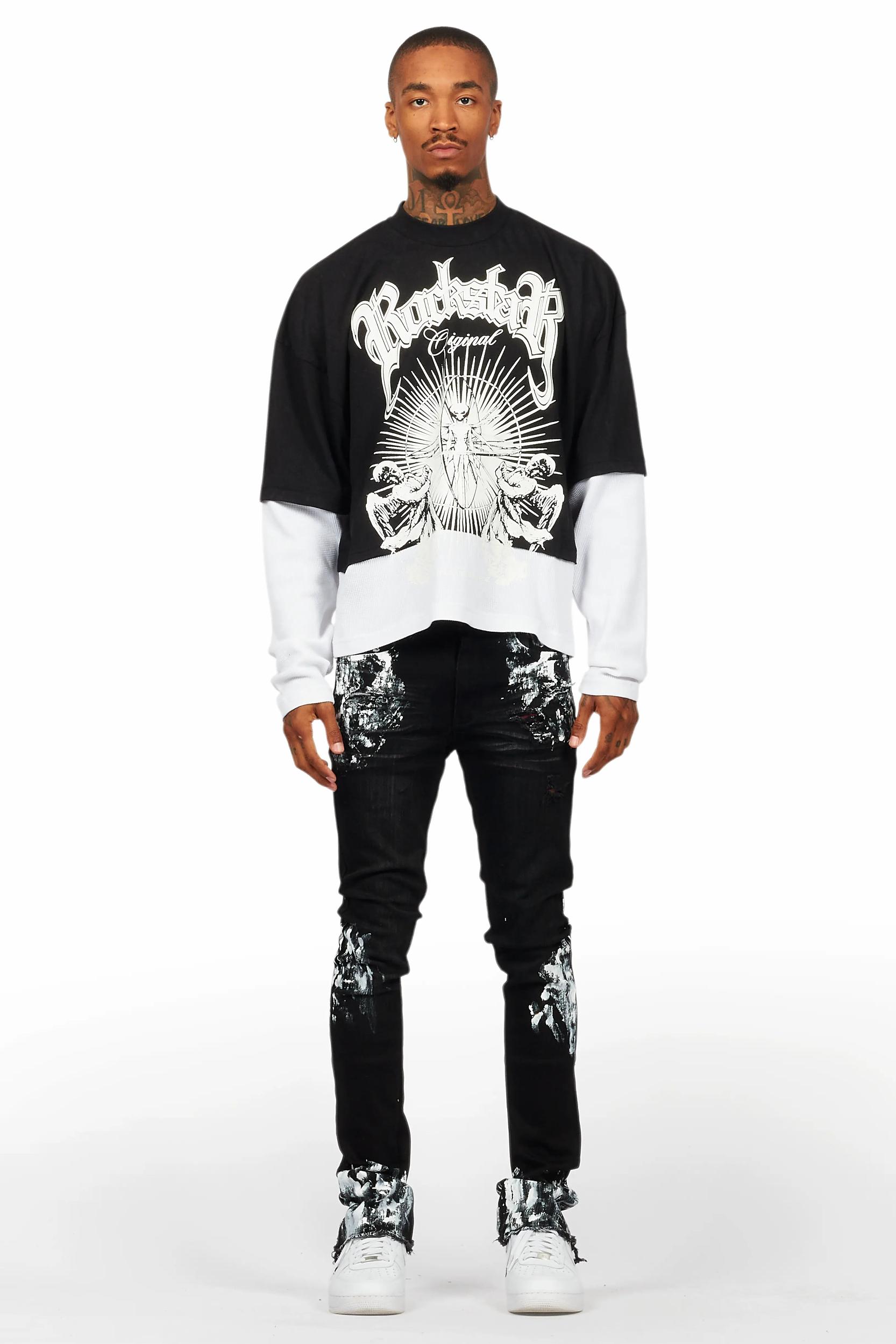 Kodak Black/White Painter Stacked Flare Jean Male Product Image