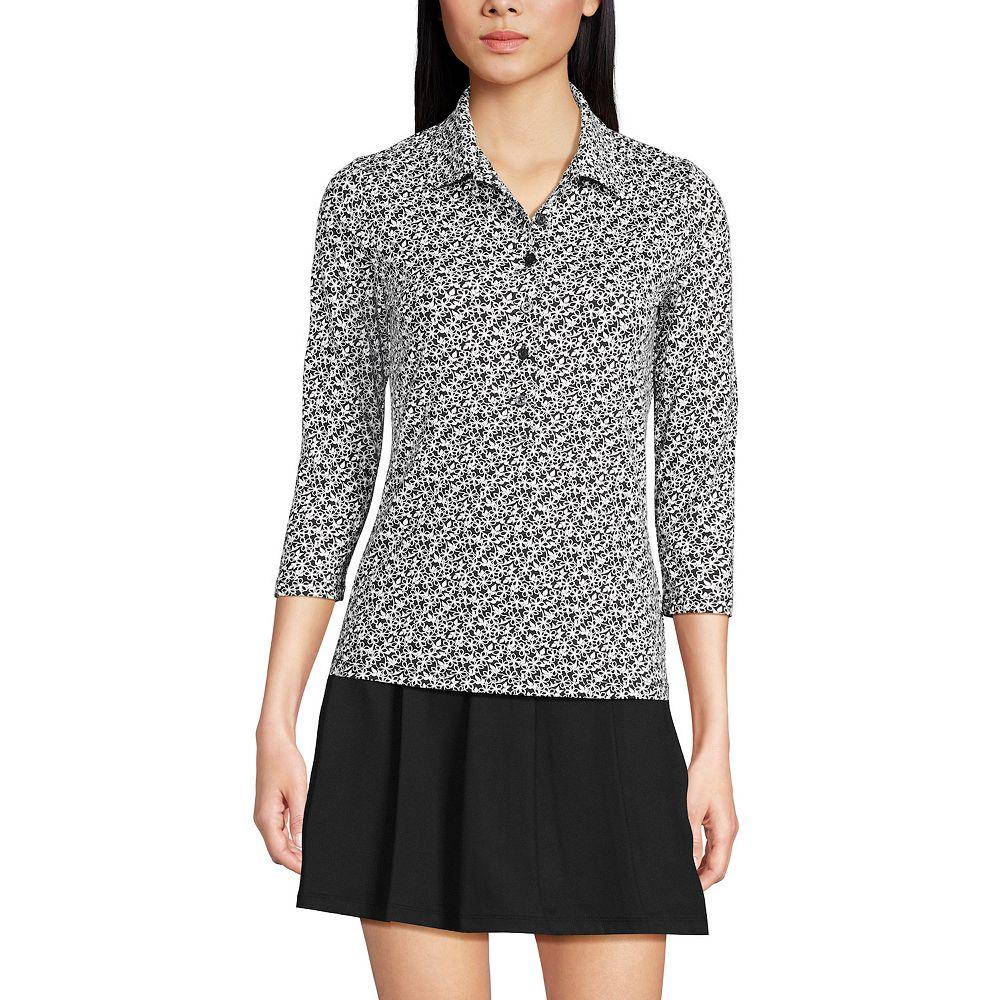 Women's Lands' End 3/4 Sleeve Active Polo Shirt, Size: Medium, White Purple Stripe Product Image