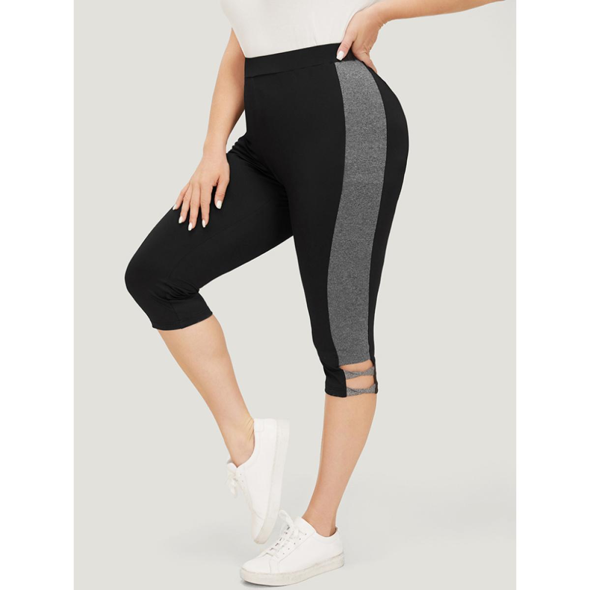 Plus Size Two Tone Cut Out Skinny Leggings Women Black Casual High stretch Skinny High Rise Dailywear Leggings BloomChic 12/L Product Image