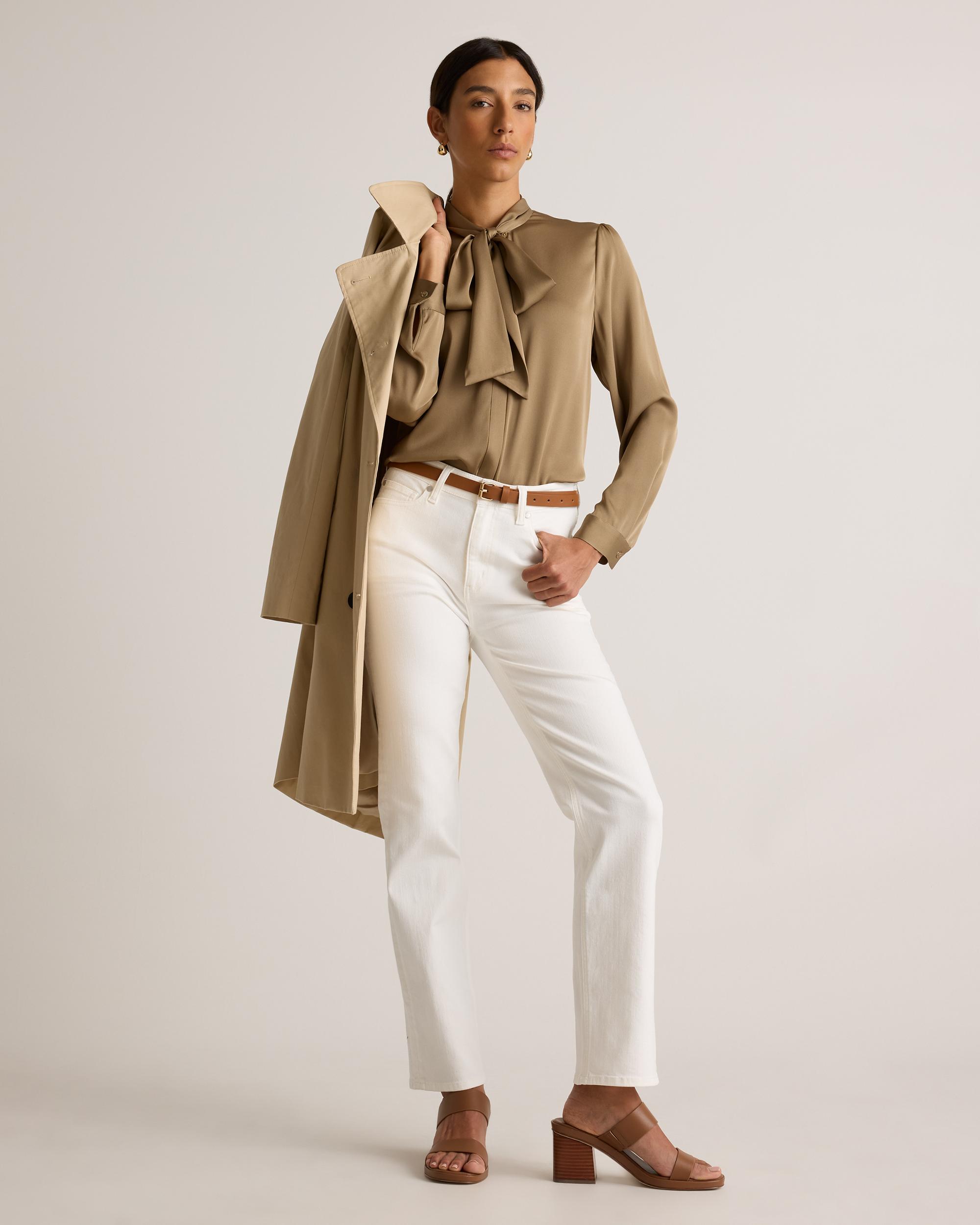 Quince | Women's Washable Stretch Silk Tie Neck Blouse Size XL Product Image