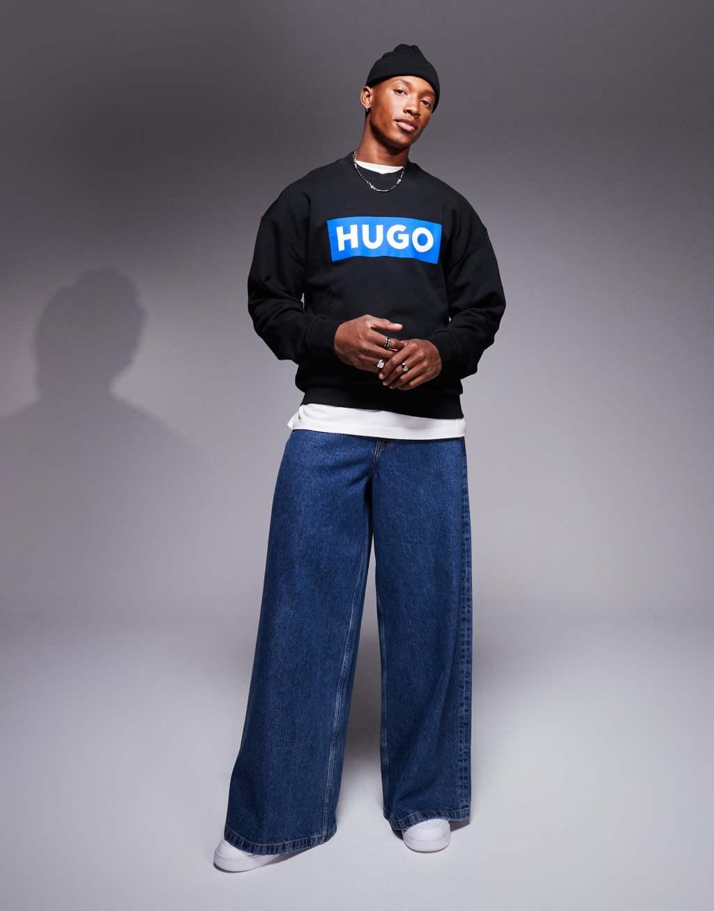 HUGO BLUE Niero central logo sweatshirt in black Product Image