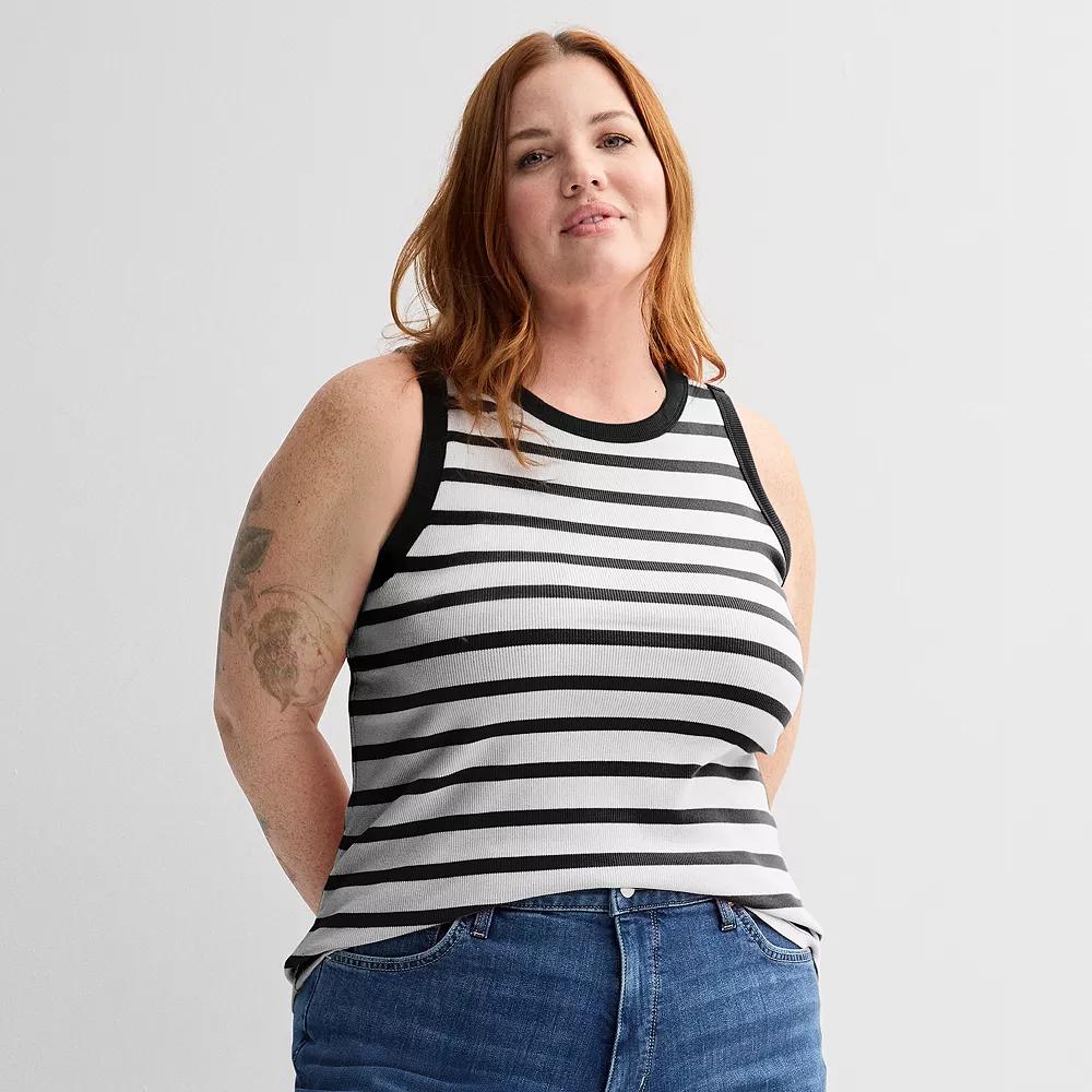 Plus Size Sonoma Goods For Life® High Neck Ribbed Layering Tank Top, Women's, Size: 0X, Black Small Stripe Product Image