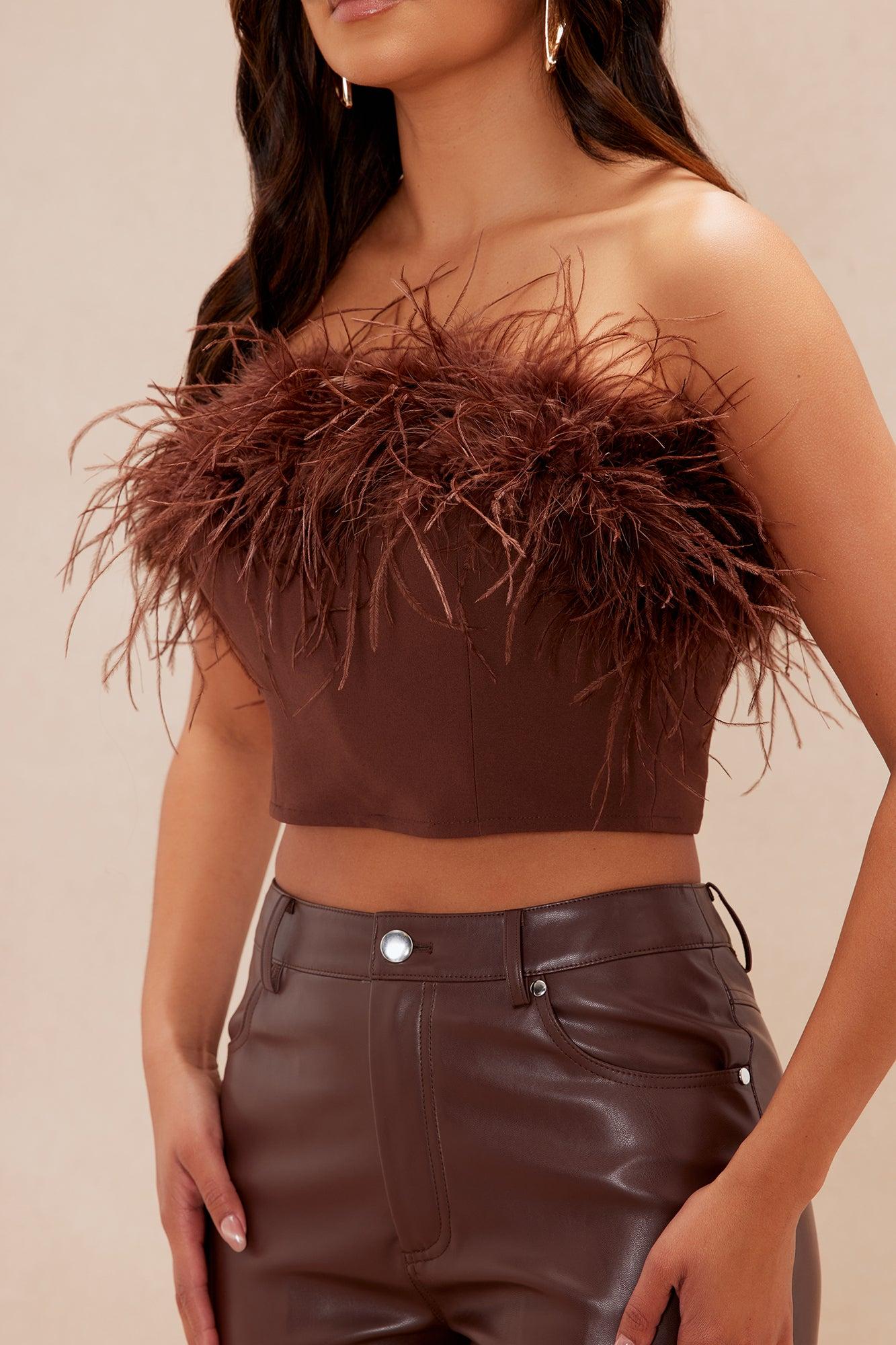 My Era Feather Crop Top - Chocolate Product Image