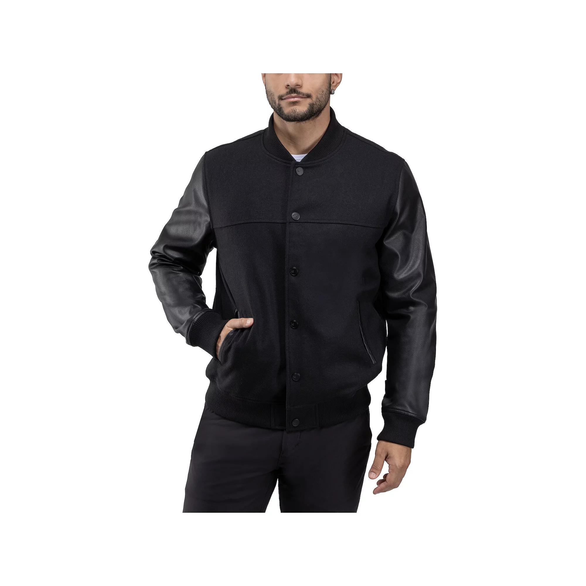 Men's Xray Wool Blend Varsity Bomber Jacket with Faux Leather Sleeves,  Product Image