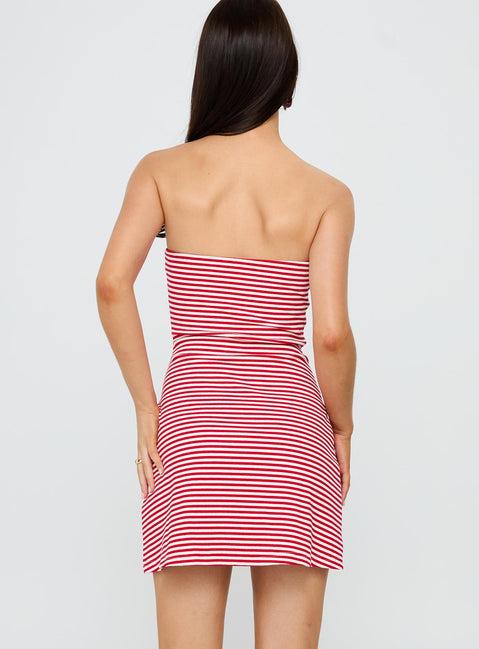 Immy Strapless Rib Mini Dress Red Stripe Product Image