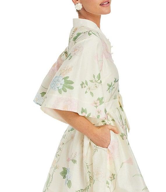 Mestiza New York Carmen Pastel Floral Print Mandarin Collar 3/4 Full Sleeve Mini A-Line Dress Product Image