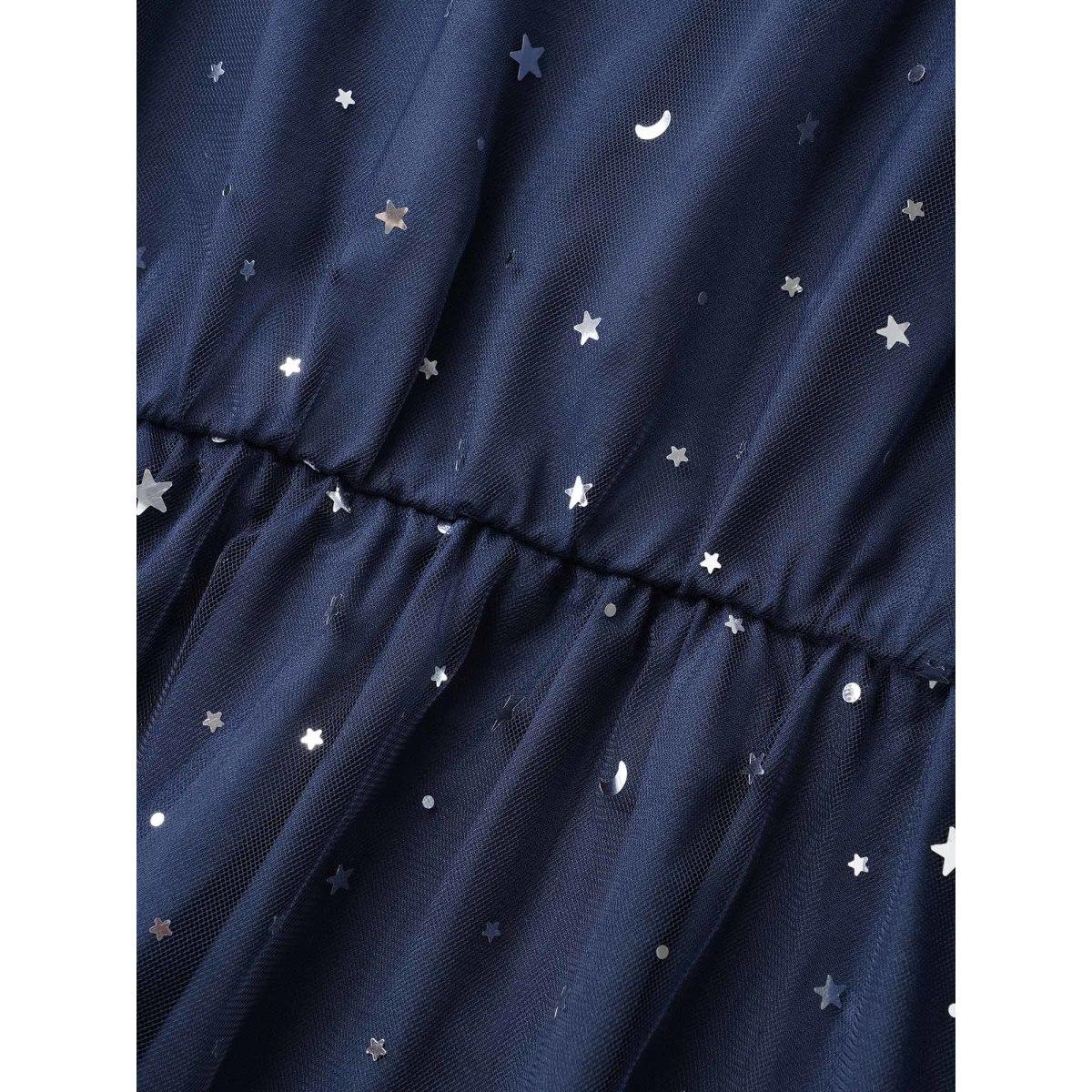 Plus Size Sequin Mesh V Neck Ruffle Cap Sleeve Dress Indigo Women Formal Texture V-neck Cap Sleeve Curvy BloomChic 18-20/2X Product Image