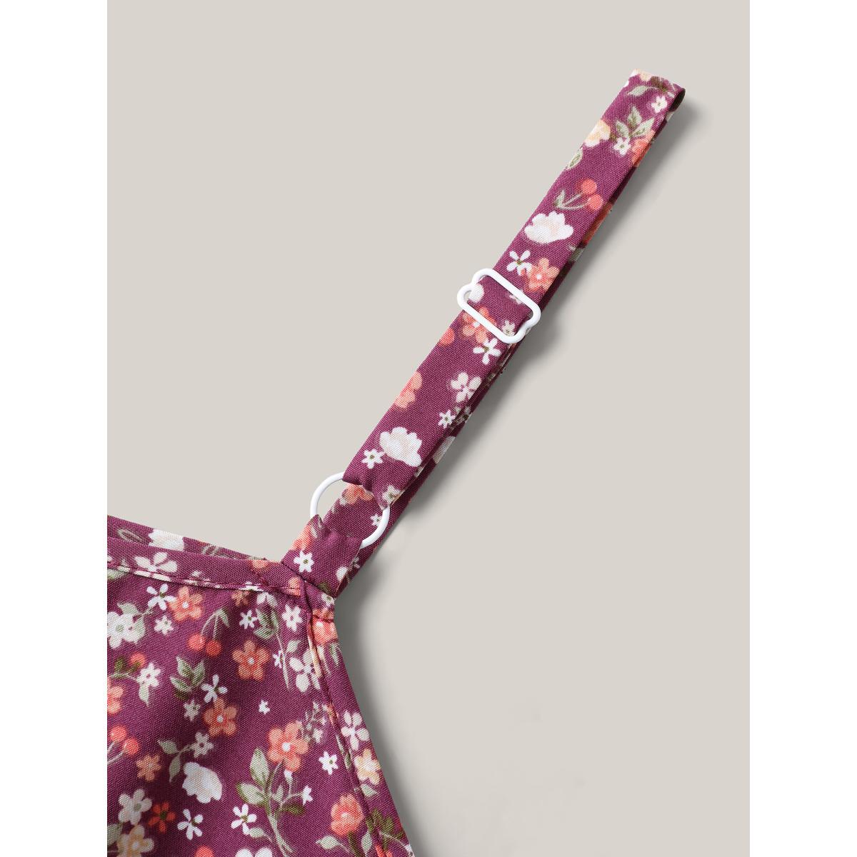 Plus Size Floral Print Shirred Pockets Midi Dress Deeppurplered Women Elegant Shirred Square Neck Sleeveless Curvy BloomChic 30/6X Product Image