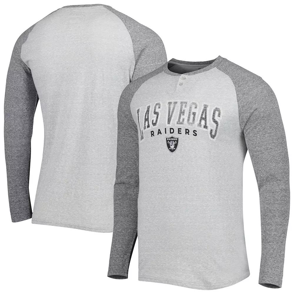 Men's Concepts Sport Heather Gray Las Vegas Raiders Ledger Raglan Long Sleeve Henley T-Shirt,  Product Image
