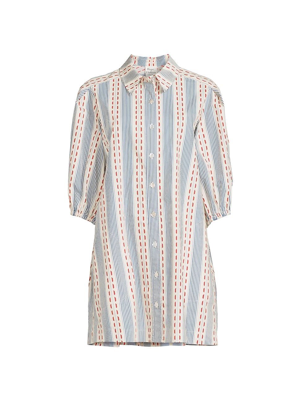 Womens Dash Stripe Tucked Sleeve Mini-Shirtdress Product Image