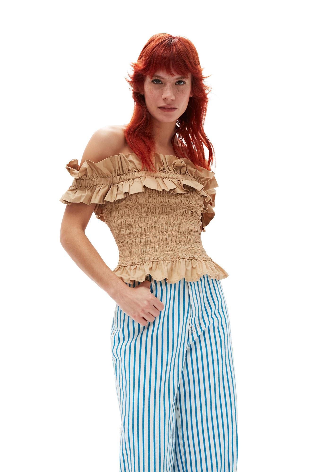 Cotton Poplin Off-Shoulder Smock Top Product Image