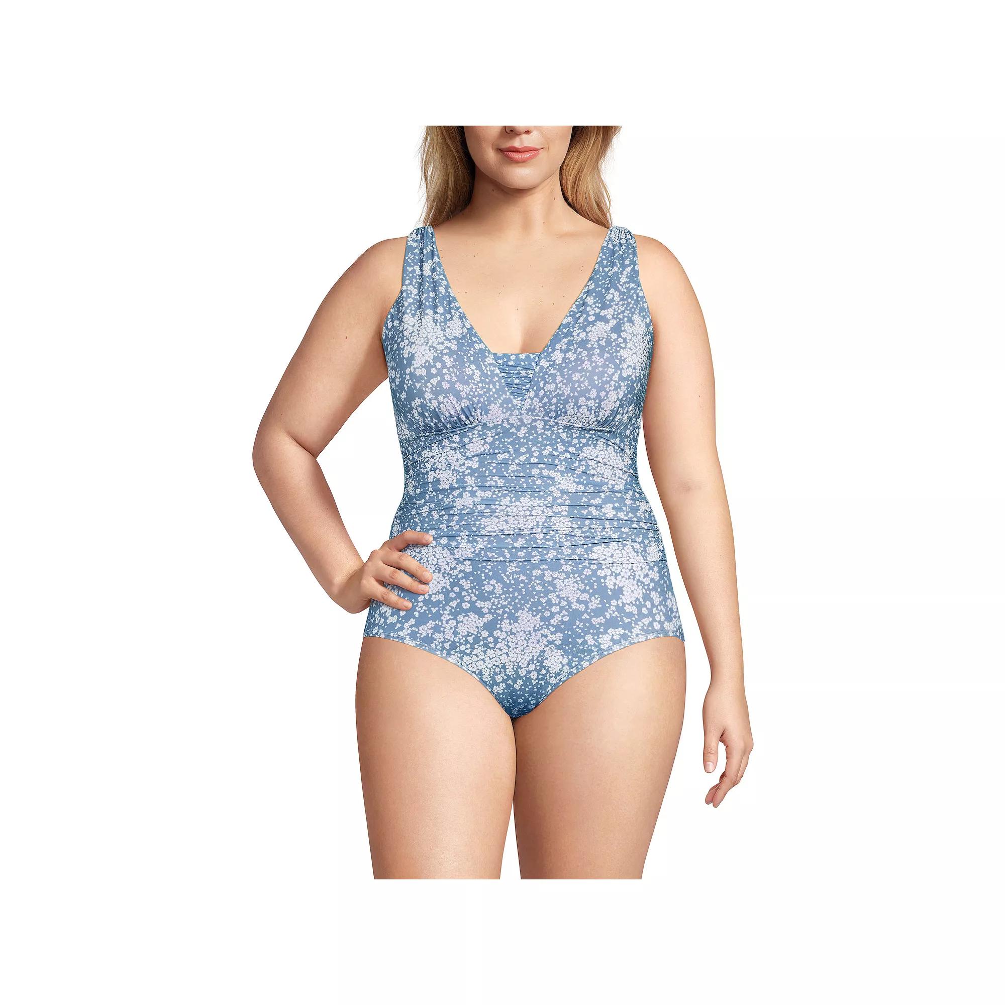 Plus Size Lands' End Grecian Slendersuit Tummy Control One-Piece Swimsuit, Women's, Size: 20 W, Dusk Meadow Floral Product Image