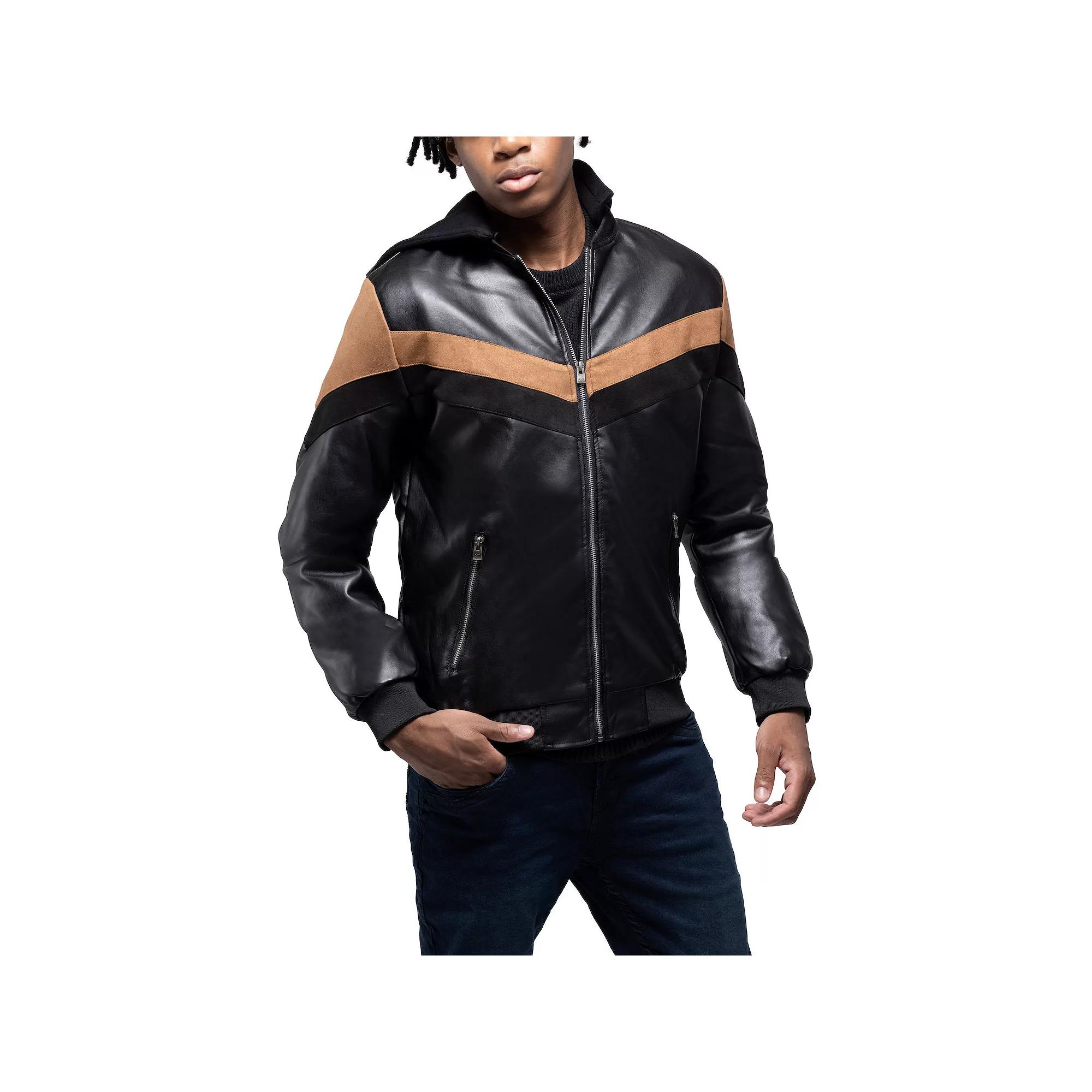 Men's Xray PU Hooded Jacket with Faux Suede Detailing,  Product Image