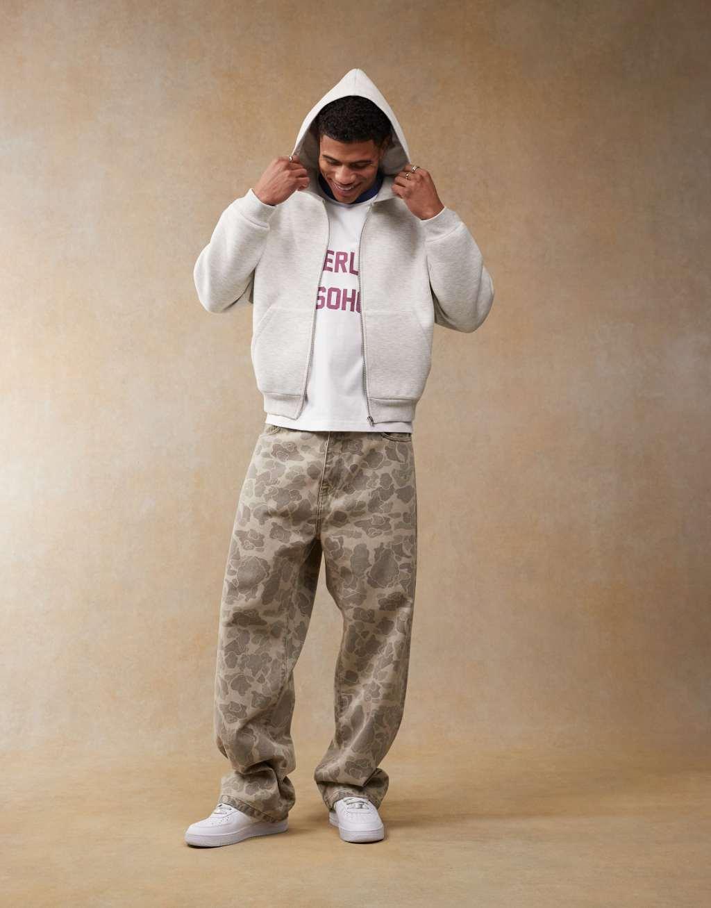 ASOS DESIGN oversized boxy heavyweight scuba zip up hoodie in gray heather Product Image