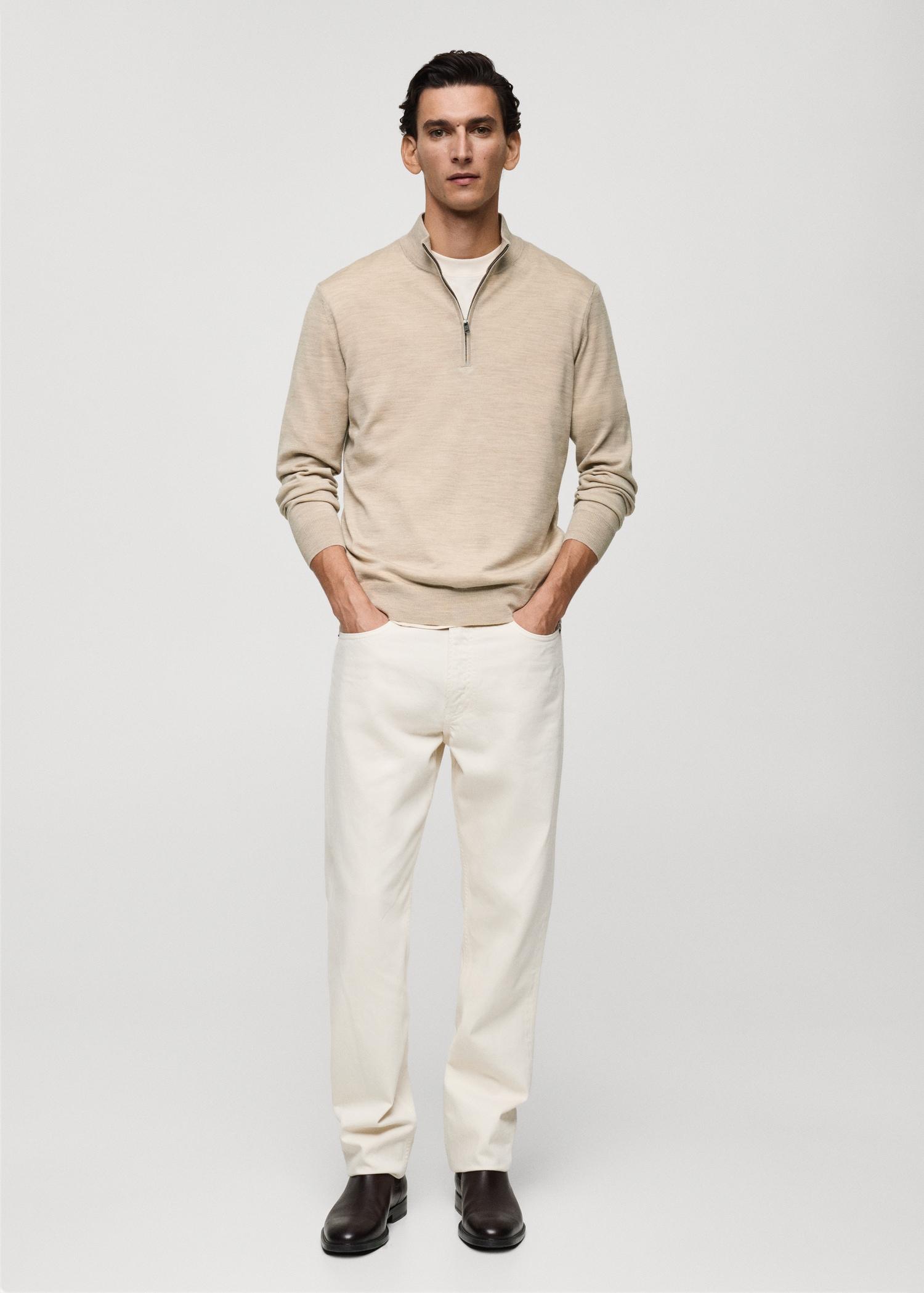 100% merino wool perkins-neck sweater with zipper - Men | MANGO USA Product Image
