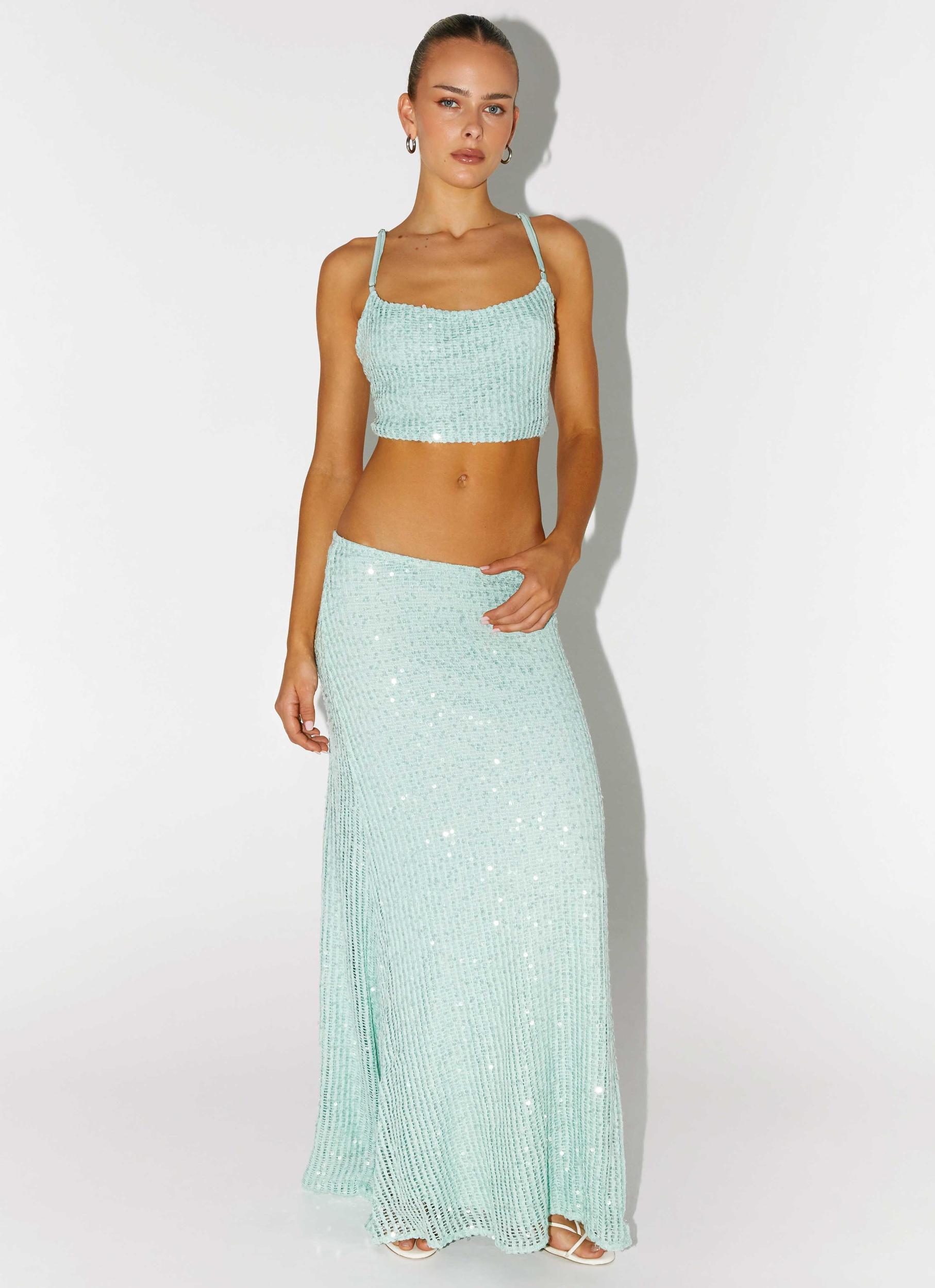 Amoura Sequin Cowl Top - Mint Sage Product Image