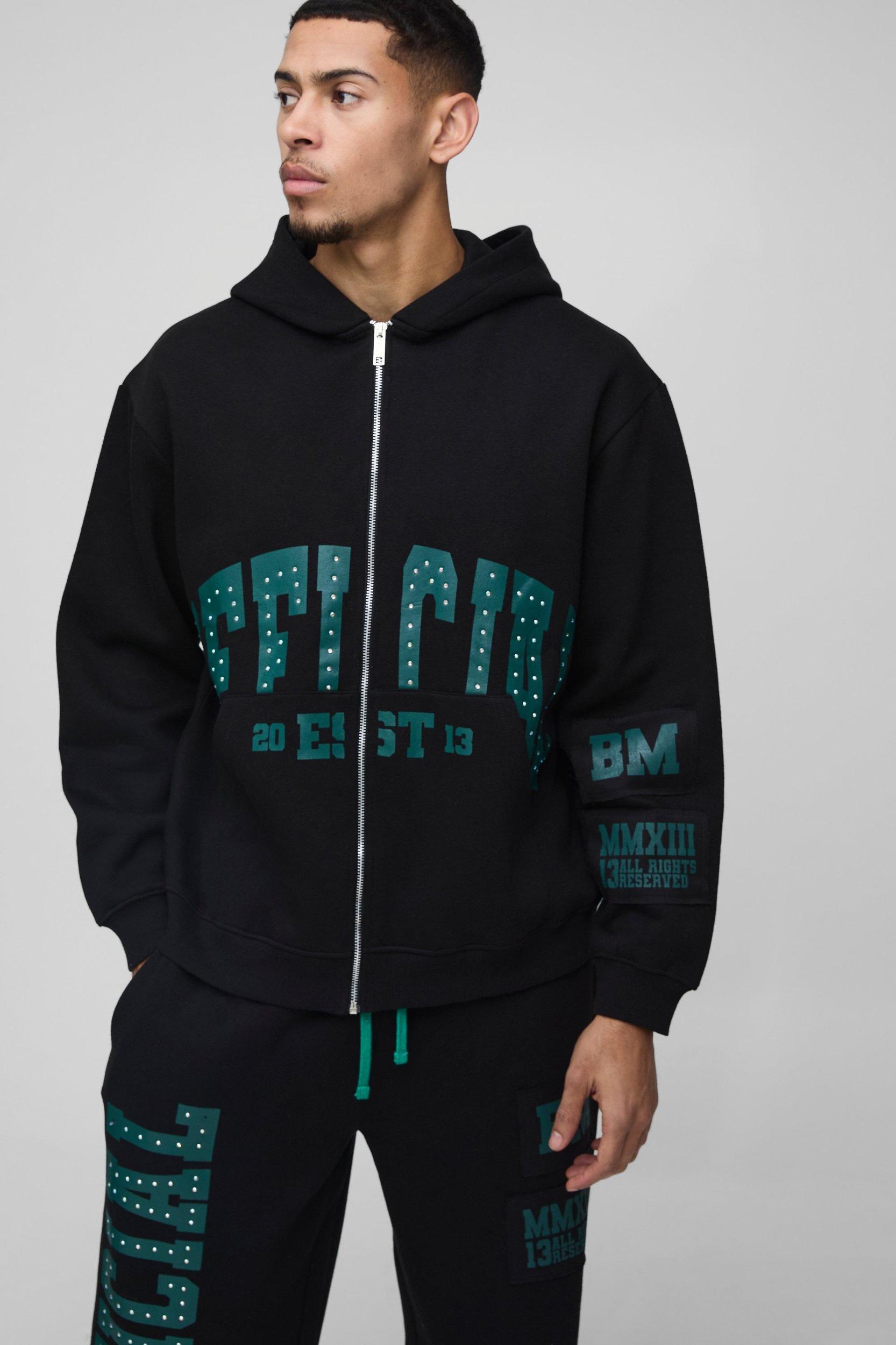 Oversized Official Raw Edge Applique Tracksuit | boohooMAN USA Product Image