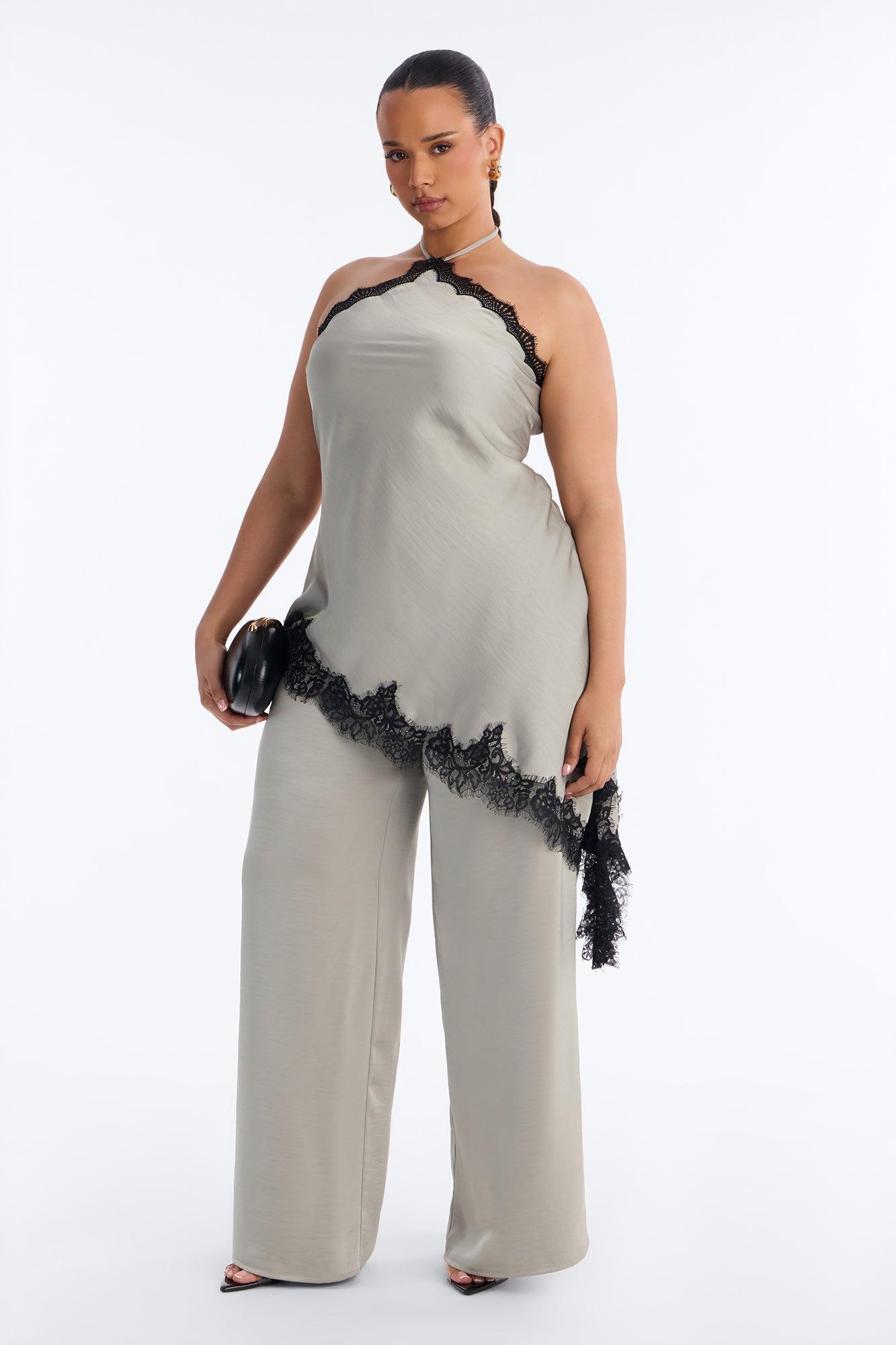 Bella Rose Draped Lace Trim Jumpsuit - Sage Female Product Image