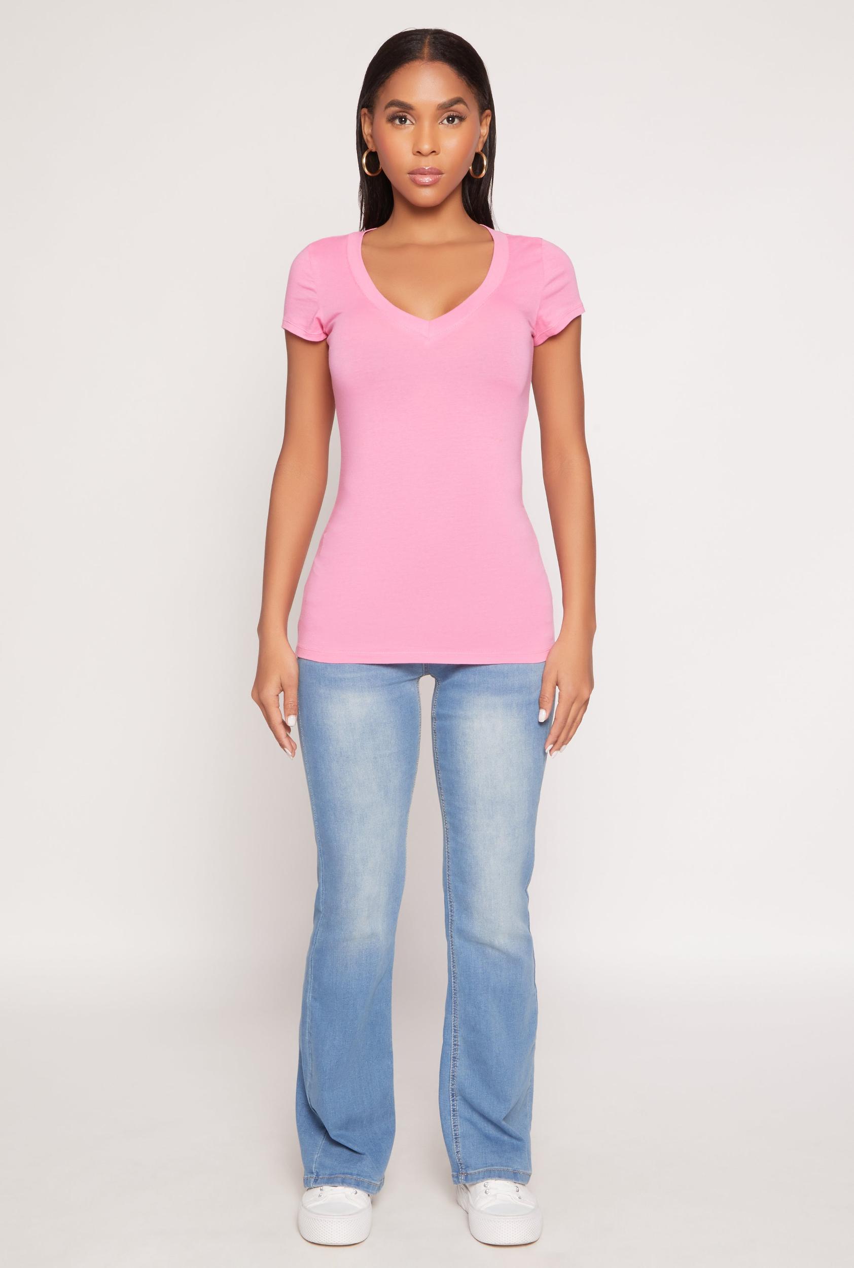 Womens V Neck Basic Short Sleeve Tee Product Image