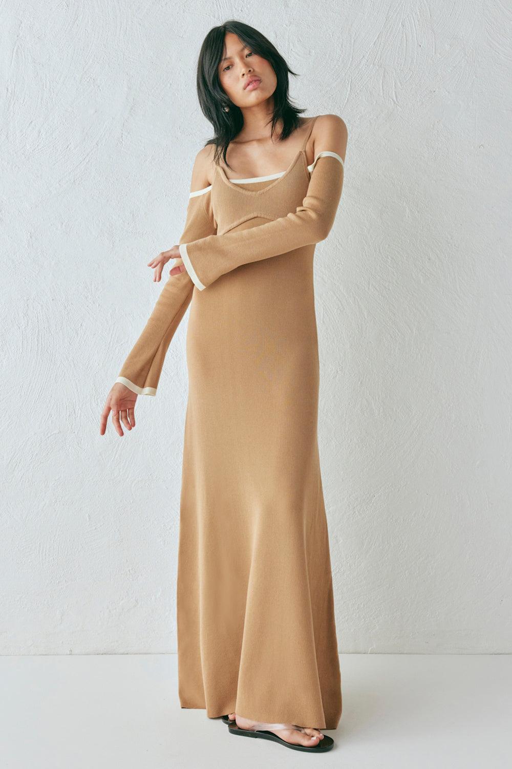 Marlee Knit Maxi Dress Tan Product Image