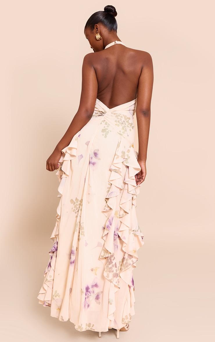 Stone Plunge Ruched Frill Detail Maxi Dress Product Image