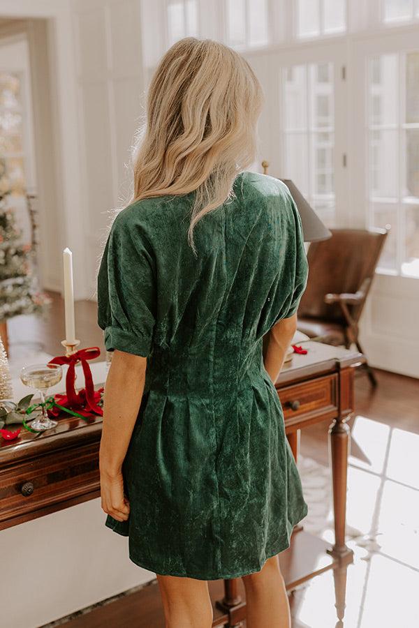 Cue The Cocktails Corduroy Mini Dress in Hunter Green Product Image
