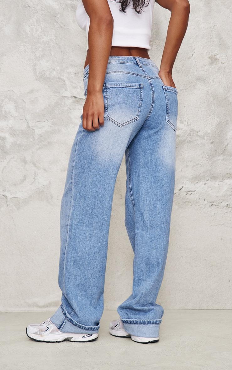 Mid Blue Wash Turn Up Hem Jeans Product Image