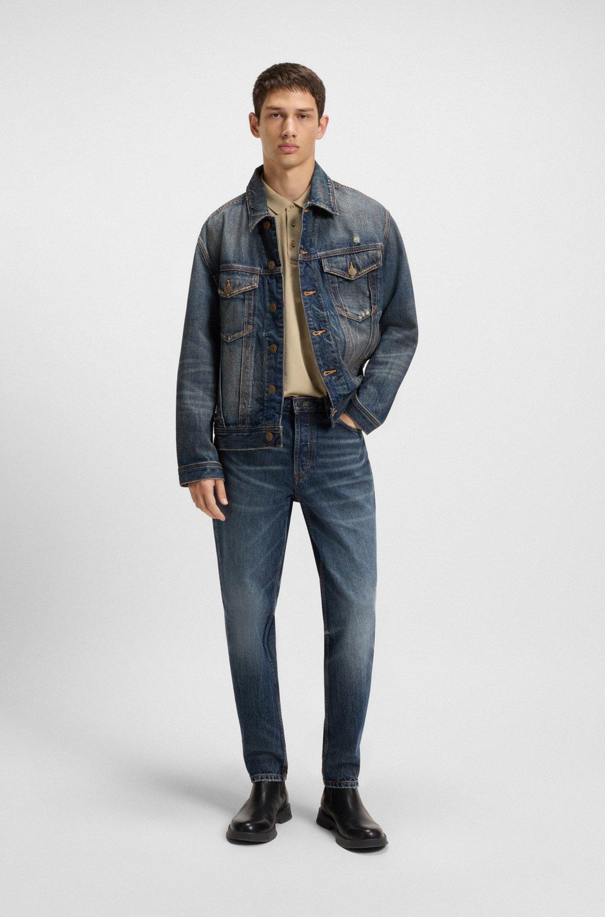 HUGO - Cotton-piqué polo shirt with all-over print - Beige Product Image