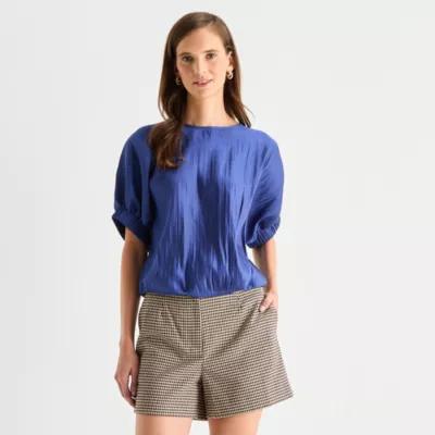 Worthington Womens Round Neck Short Sleeve Blouse Product Image